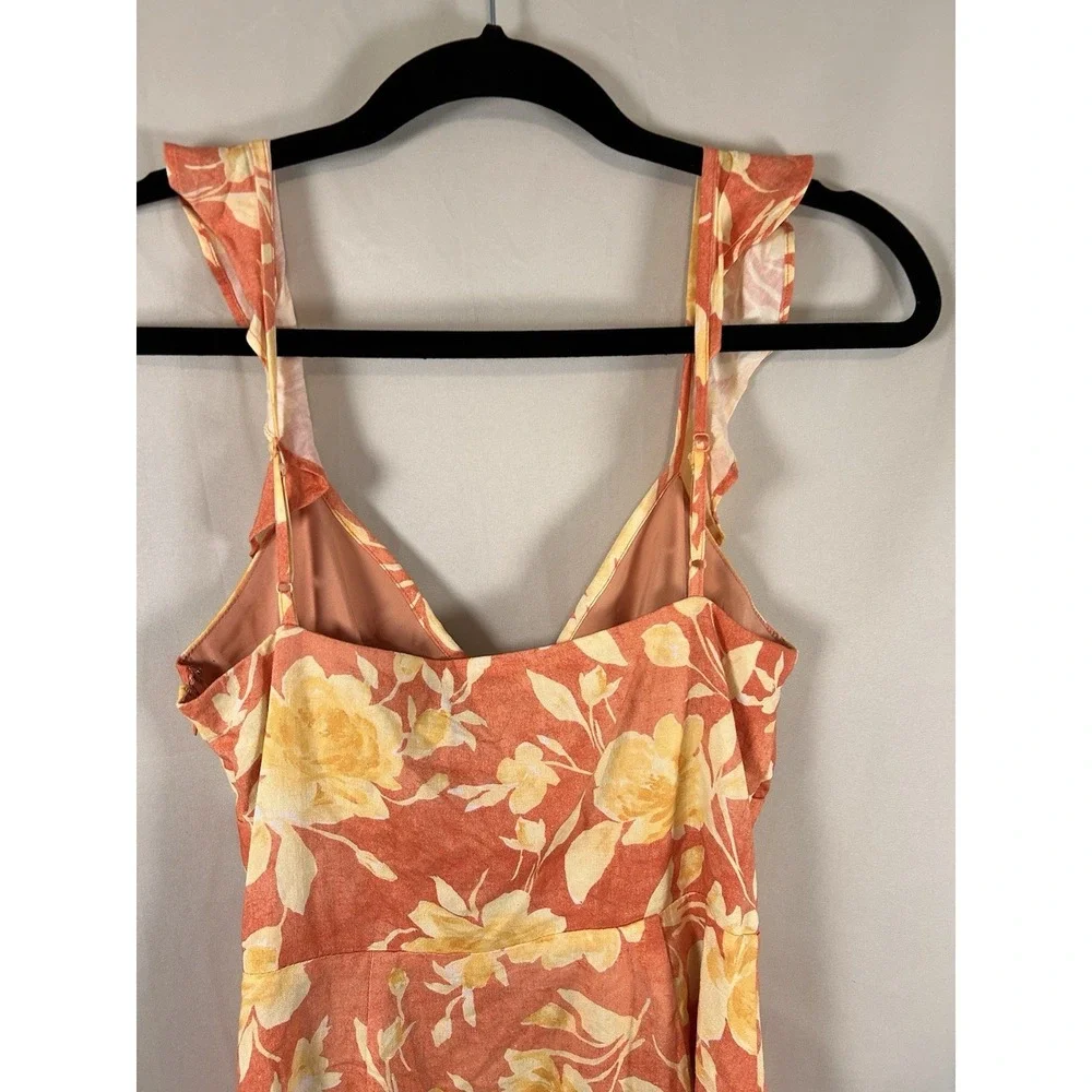 Wayf XS Goldie Floral Sundress Amber Roses print Rayon Linen Vacation Summer